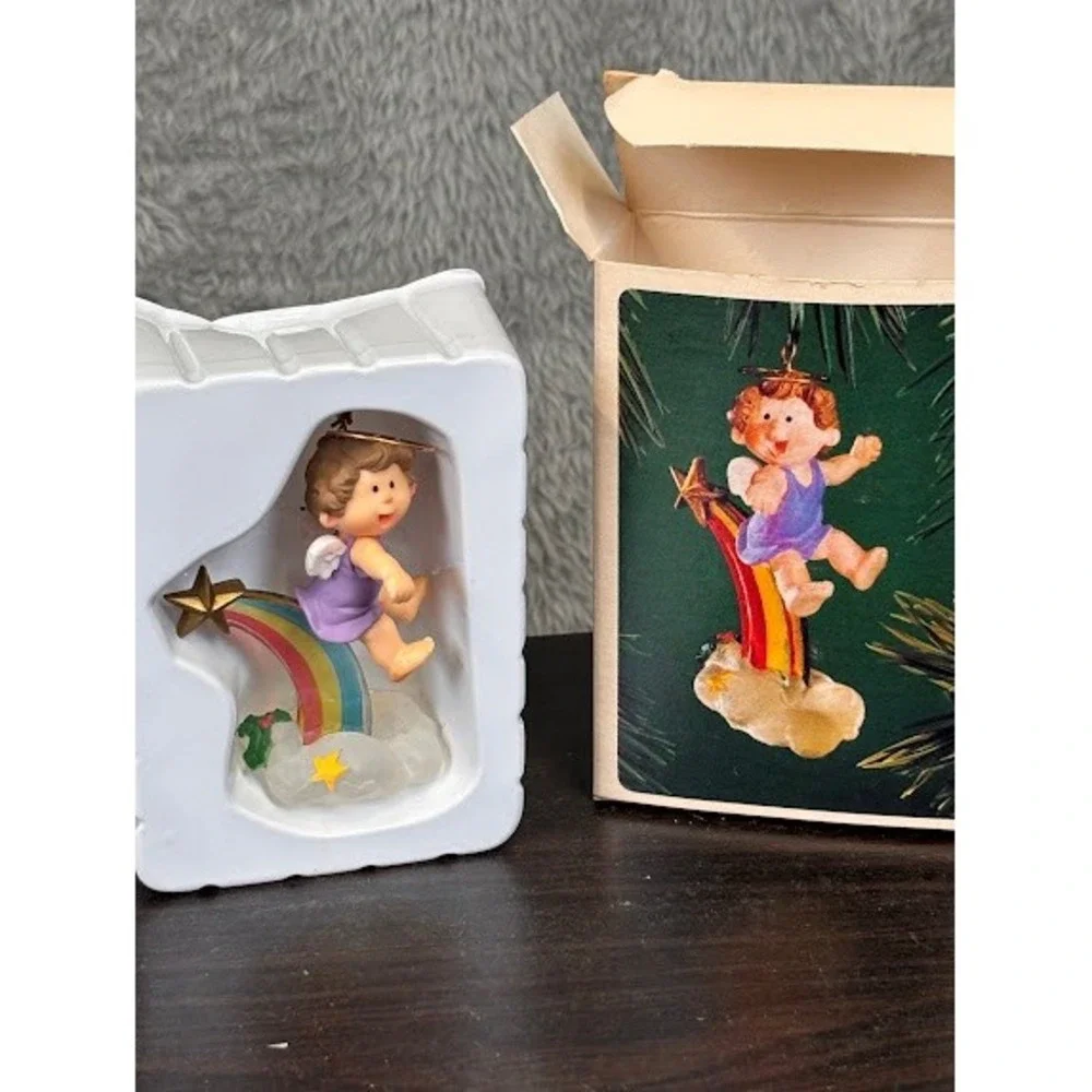 Vintage Hallmark Keepsake Ornament Lot 3 1980s Rainbow Musical Angels Cherubs